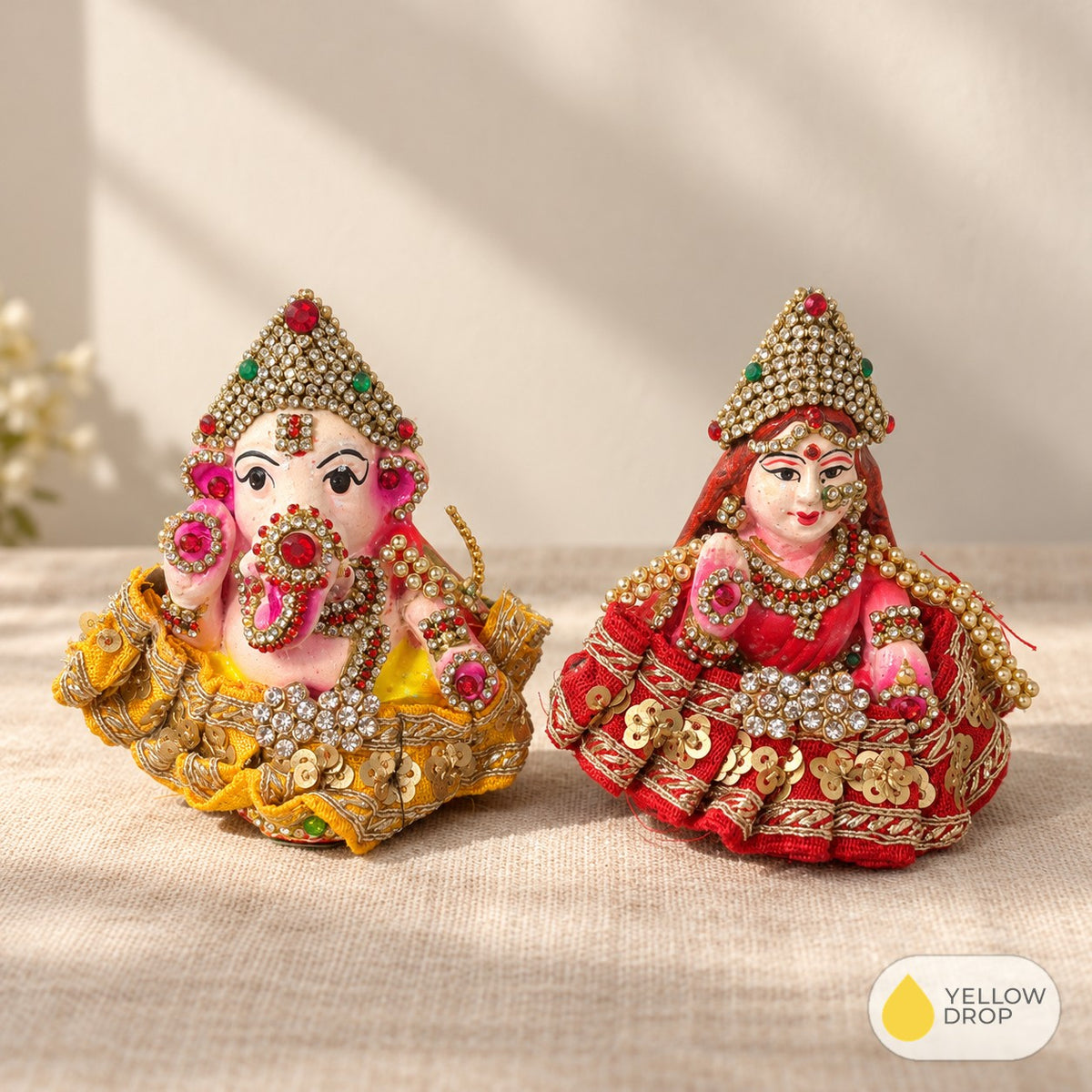 Jeweled Ganesha and Lakshmi Figurines