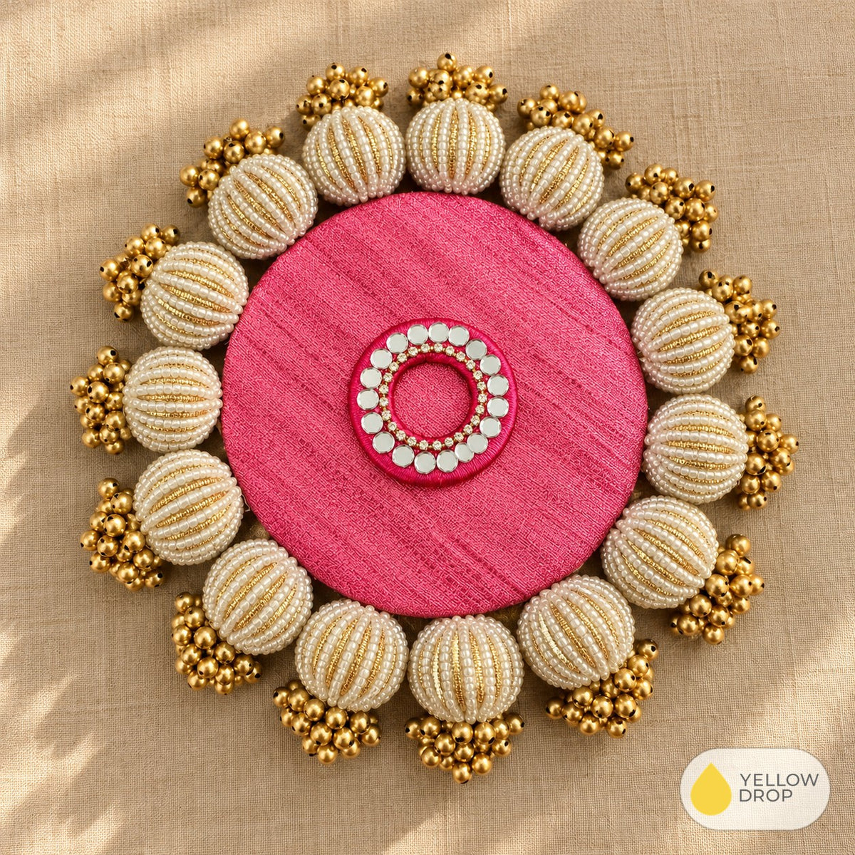 Pink and Gold Beaded Circular Ornament