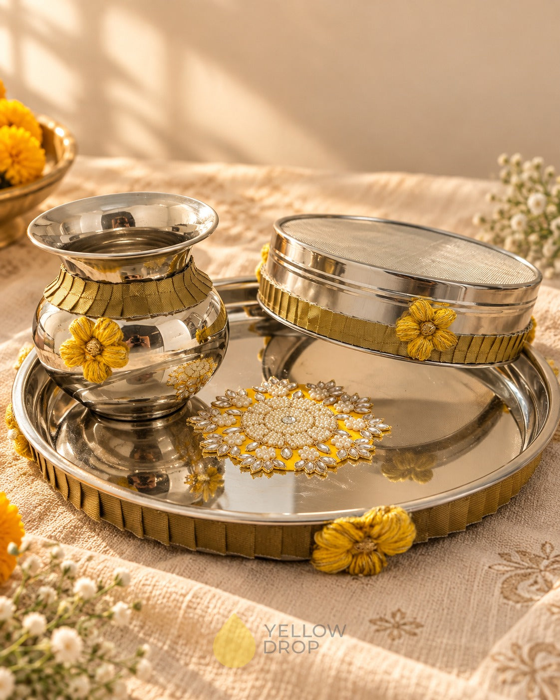 Karwa Chauth set of 3 in soft window light