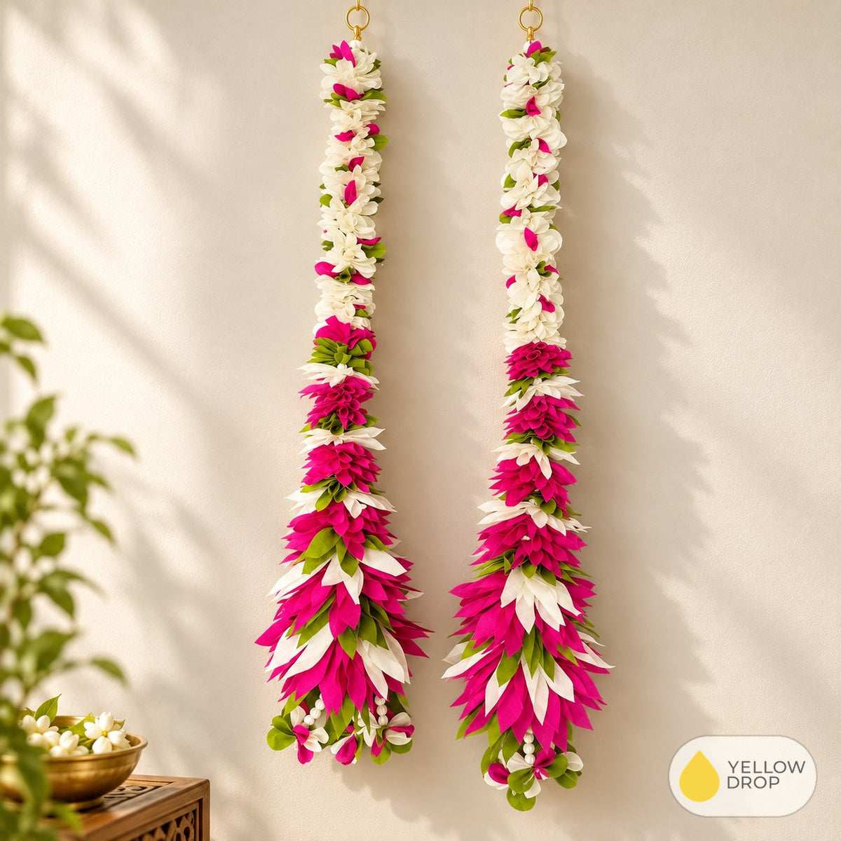 Pink and white floral latkan pair