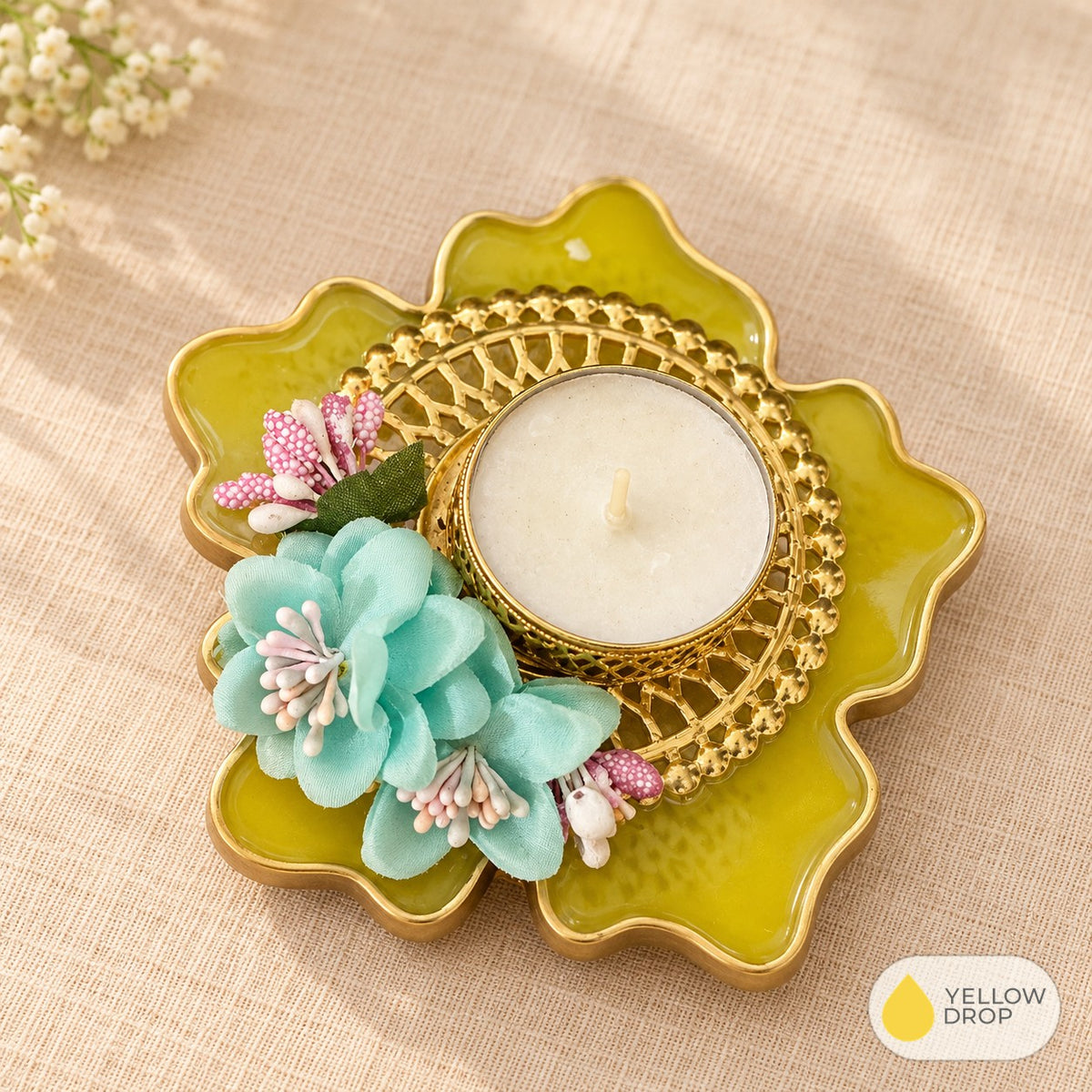 Yellow floral petal tealight holder