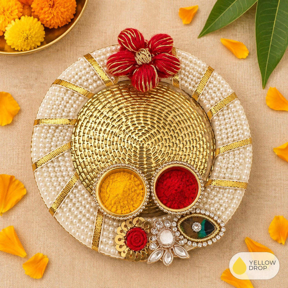 Haldi kumkum holder with red flower